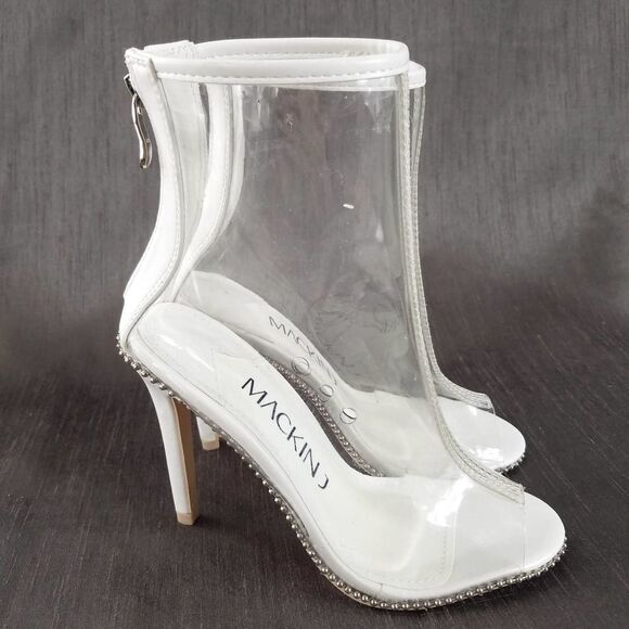 NEW Mackin J White & Clear Open Toe Stud Trim Heeled Ankle Boots Size 6 - Picture 1 of 8